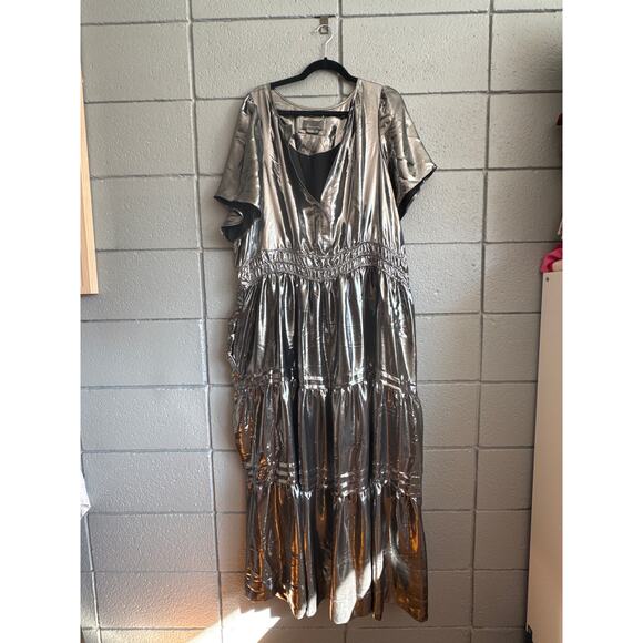 Anthropologie Somerset Shine Maxi Dress in Metallic Silver size 3X - Picture 2 of 4